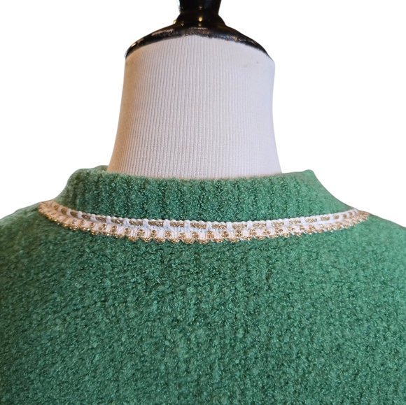 Urban Revivo Green Crew Knitted Cropped Cardigan Jeweled & Pearl Buttons Size M - Picture 10 of 11